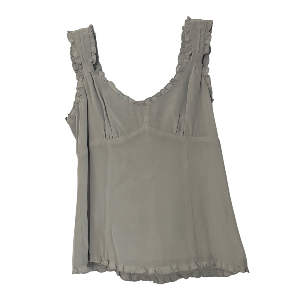 Vintage Nanette Lepore Silk Ruffle Trim Cami Top V Neck Coquette Romantic - 10